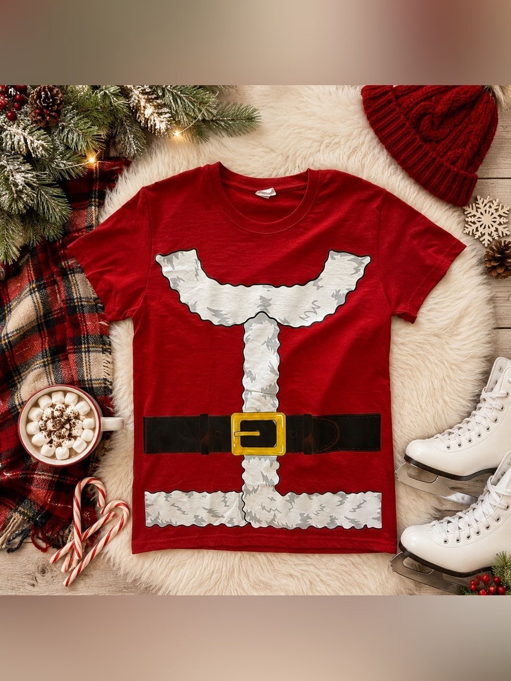 🎅 Santa Claus Christmas Graphic T-Shirt Red Short Sleeve Size S